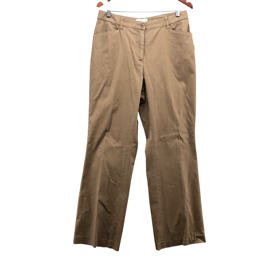 Coldwater Creek Aspen Stretch Twill Pants Women 14 Misses Brown Straight Leg NWT
